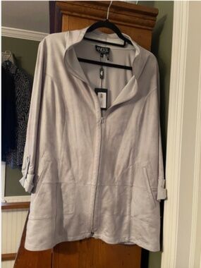 NWT Angel Apparel Soft Microfiber Zip Gray Utility Jacket Roll Up Cuff  XL